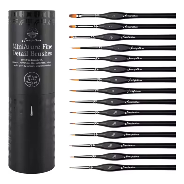 Art Supply Wholesale Customized 15PC Synthetic Miniature Brushes Micro Detail Artist Paint Brush Set for Acrylic Oils Watercolor