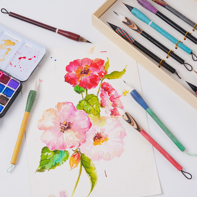 Premium Portable Watercolor Brush Set Mixed Natural Hair Painting Brushes with Gift Box for Beginners and Professional Artists