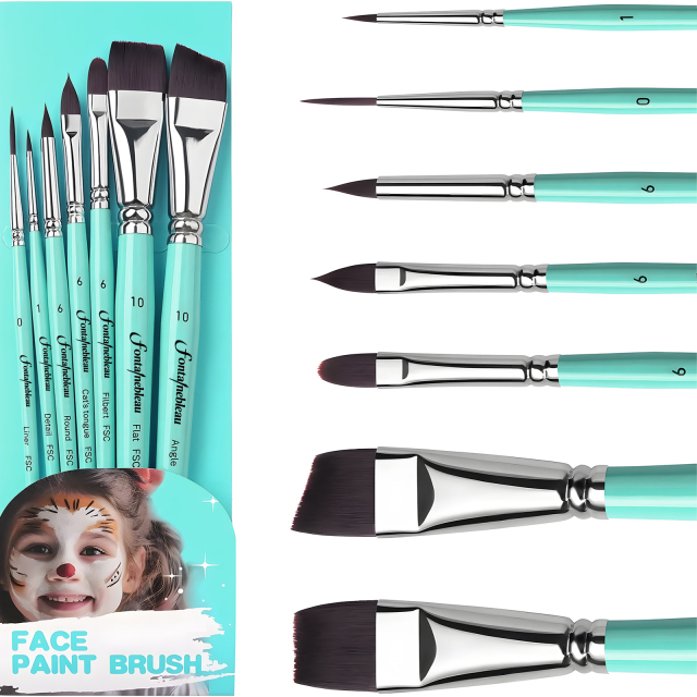 2026 Synthetic Face Paint Brush Set Flat Brush for Kids Body Wood Handle Brushes Face Paint OEM Customizable