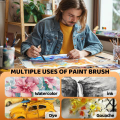 Premium Synthatic Squirrel Hair Watercolor Paint Brush Set Soft Tapered Pointer Mop Brushes for Artist Acrylic Gouache Painting