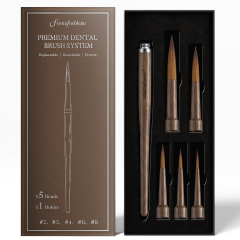 Premium Kolinsky Dental Brush System Replaceable Tips Walnut Wood Handle Dental Lab Porcelain Ceramic Staining Brush