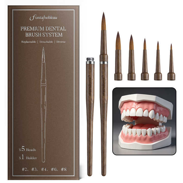 Premium Kolinsky Dental Brush System Replaceable Tips Walnut Wood Handle Dental Lab Porcelain Ceramic Staining Brush