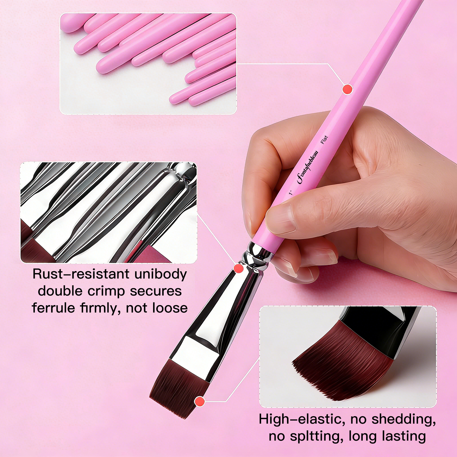 13PCS Fontainebleau Professional Custom Paint Brush Synthetic Face Paint Brush Large Flat Durable Paint Brush Set