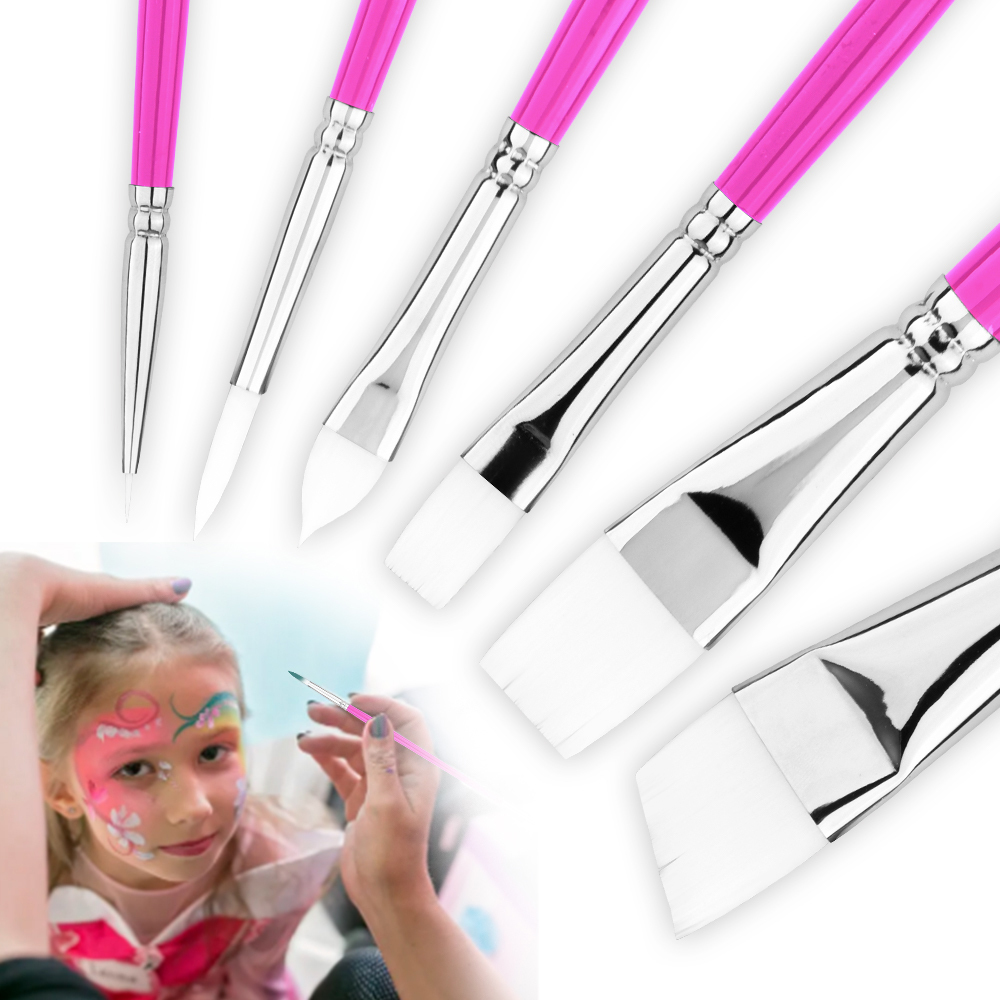 Fontainebleau10pcs Nylon Hair Face Body Painting Brush Rose Pink Wood Handle Detail Flat Face Paint Brushes Set