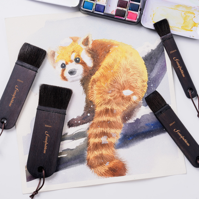 2026 Mixed Squirrel Hair Artist Paint Brush Flat Wide Natural Wooden Handle Water Absorbent Art Brushes for Watercolor Painting