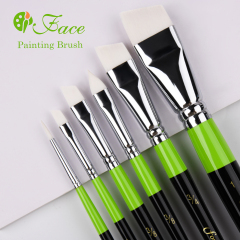 Professional 6pcs Green Black Wood Handle Paint Brush White Taklon Nylon Face Paint Brush for Art Painting