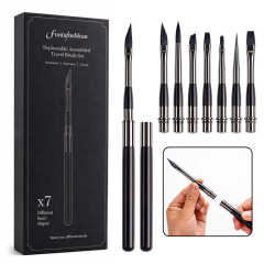 Premium Handle Replaceable Artist Paint Brush Set Interchangeable 7 Head Assembled Travel Detail Paintbrush Kit for Watercolor