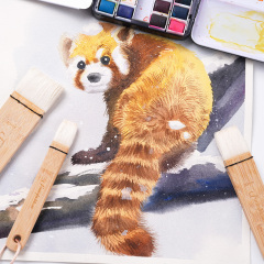 4PCS Natural Wool Hair Artist Watercolor Brushes Personalizable Flat Paddle Acrylic Paint Brush for Backgrounds Painting