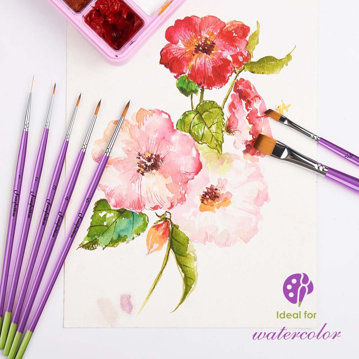 2026 New Premium Face Painting Brush Set Soft 1/2 Inch Flat Bristles with Purple Wood Handle for Artists