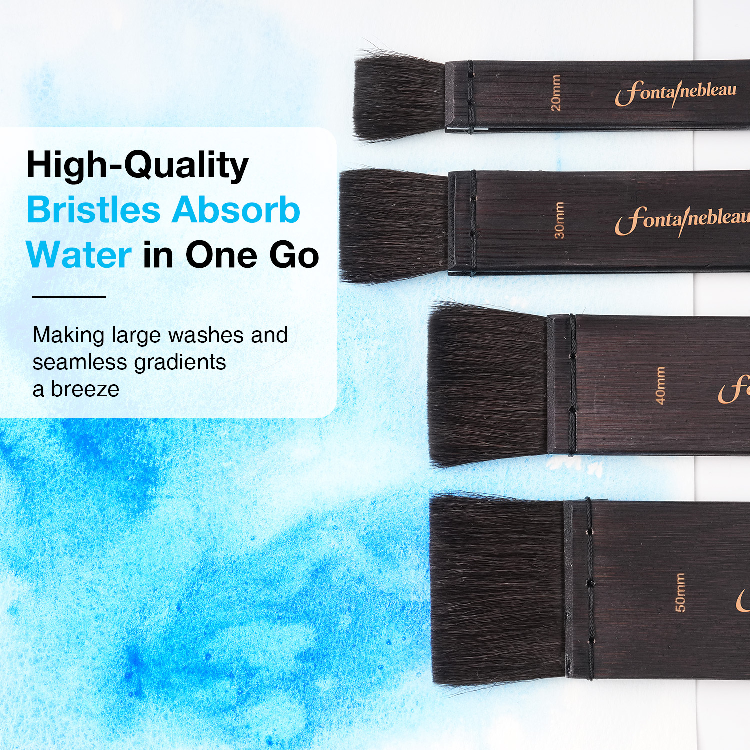 2026 Mixed Squirrel Hair Artist Paint Brush Flat Wide Natural Wooden Handle Water Absorbent Art Brushes for Watercolor Painting