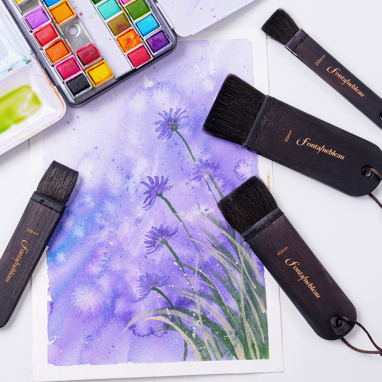 2026 Mixed Squirrel Hair Artist Paint Brush Flat Wide Natural Wooden Handle Water Absorbent Art Brushes for Watercolor Painting