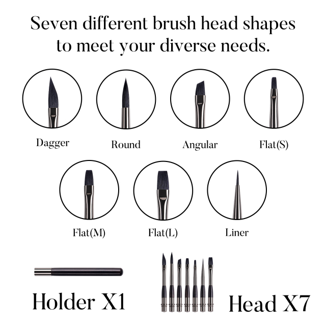 Premium Handle Replaceable Artist Paint Brush Set Interchangeable 7 Head Assembled Travel Detail Paintbrush Kit for Watercolor