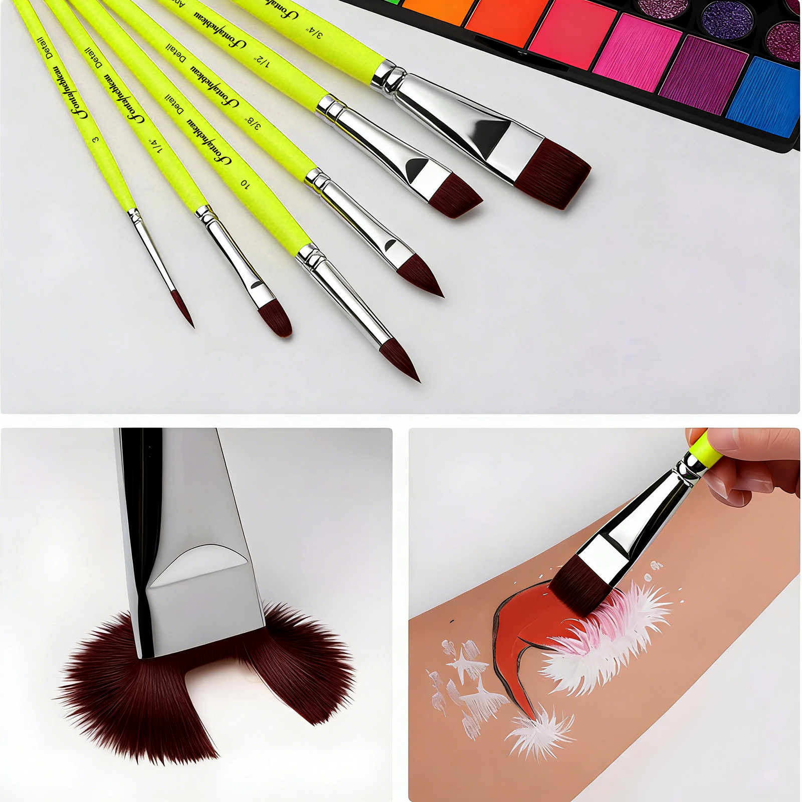 13Pcs High Quality Nylon Hair Professional Body Paint Brush Brass Ferrule Round Flat Angular  Wooden Handle Face Painting Brush