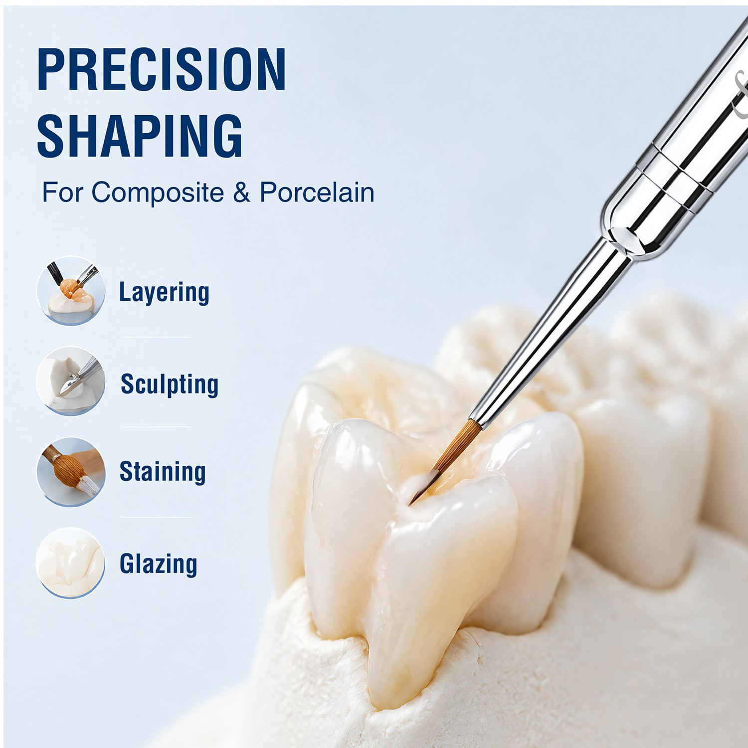 Professional Replaceable Tips Dental Porcelain Brush Kolinsky Sable Dental Ceramic Buildup Brush Dental Laboratory Brush 000/0/1