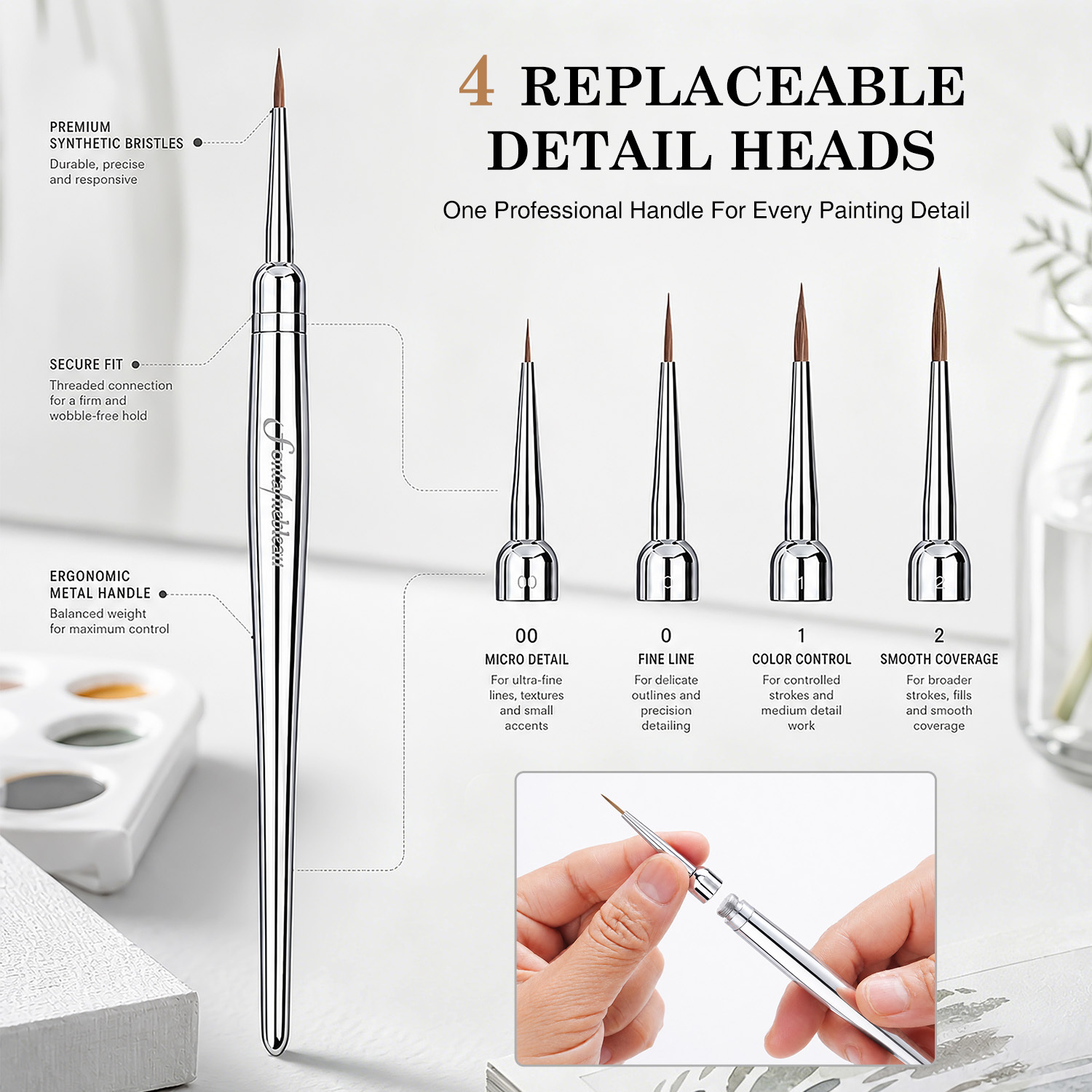 100% Pure Sable Miniature Paint Brush with Replaceable Brush Head Professional Fine Detail Brushes for Model Painting Wholesale