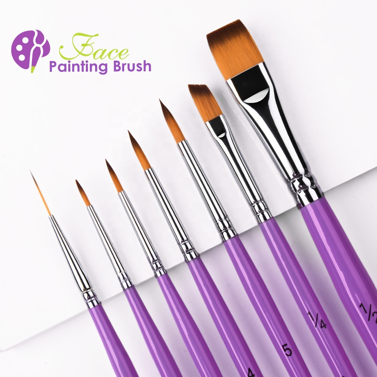 2026 New Premium Face Painting Brush Set Soft 1/2 Inch Flat Bristles with Purple Wood Handle for Artists