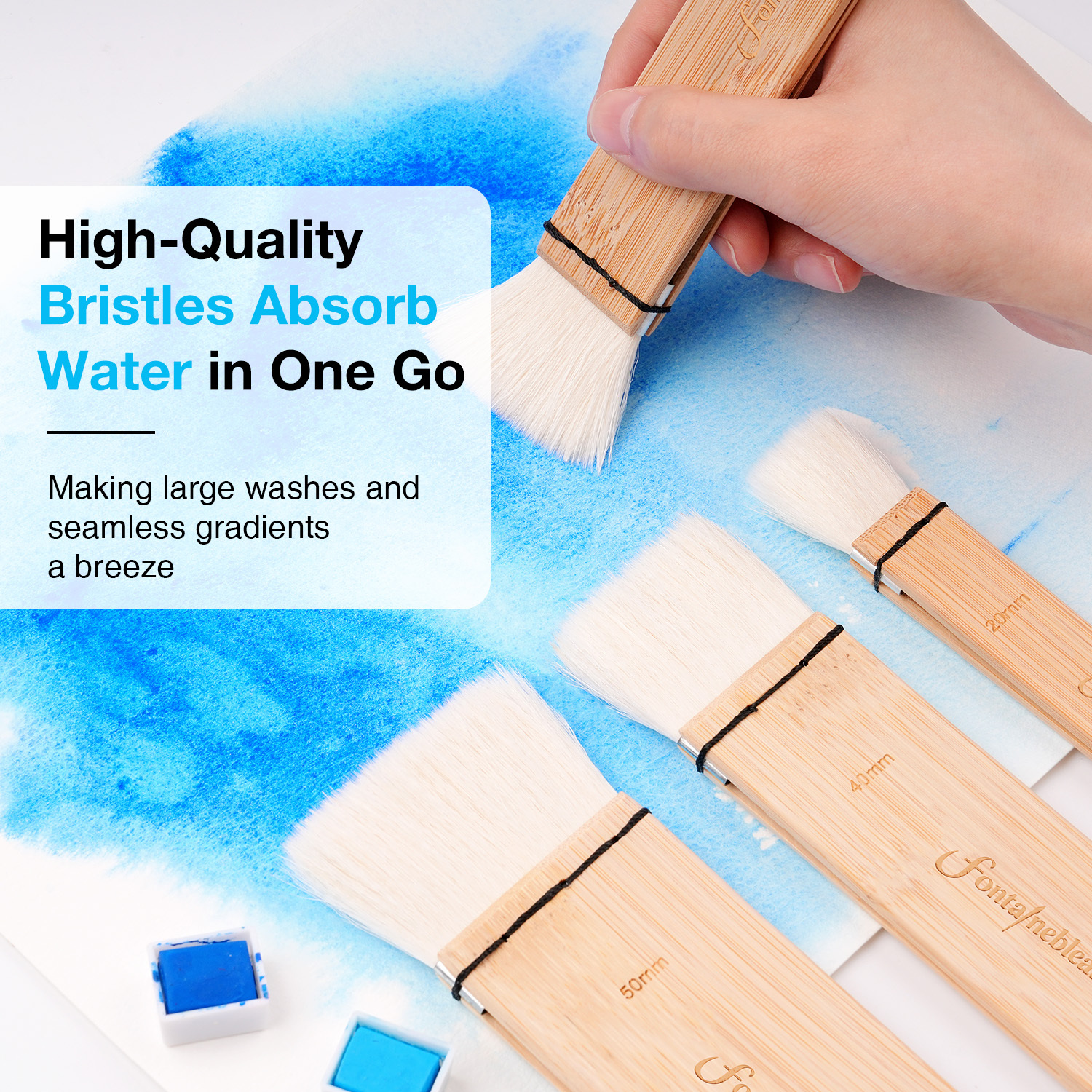 4PCS Natural Wool Hair Artist Watercolor Brushes Personalizable Flat Paddle Acrylic Paint Brush for Backgrounds Painting