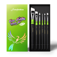 Professional 6pcs Green Black Wood Handle Paint Brush White Taklon Nylon Face Paint Brush for Art Painting