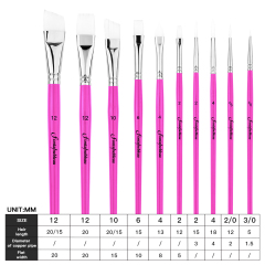 Fontainebleau10pcs Nylon Hair Face Body Painting Brush Rose Pink Wood Handle Detail Flat Face Paint Brushes Set