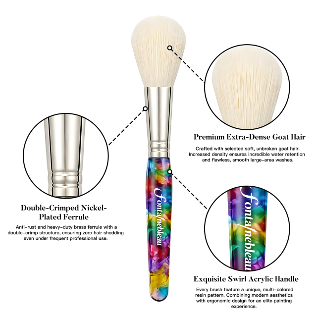 Custom Logo Colorful Acrylic Handle Mop Brush Soft Goat Hair Blending Paint Brush for Watercolor