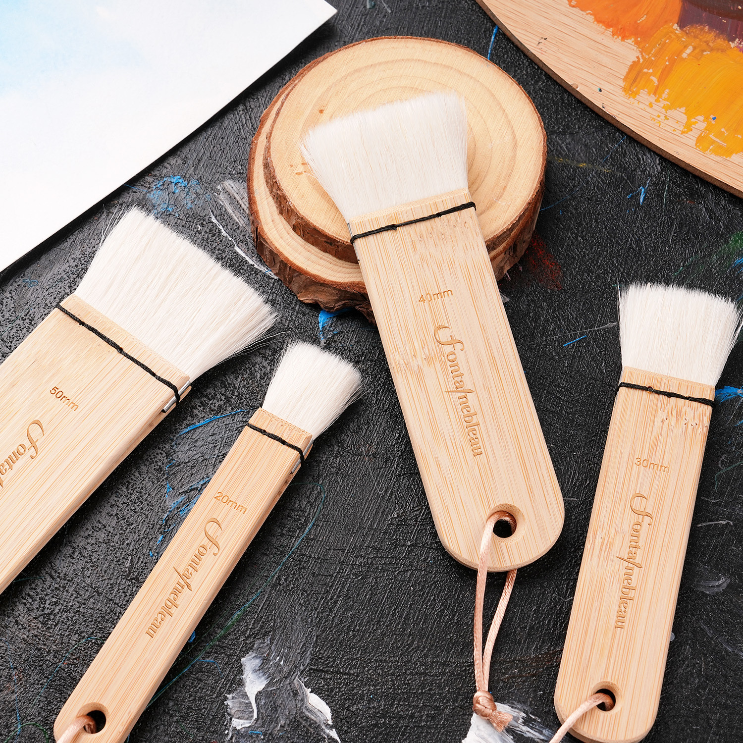 4PCS Natural Wool Hair Artist Watercolor Brushes Personalizable Flat Paddle Acrylic Paint Brush for Backgrounds Painting