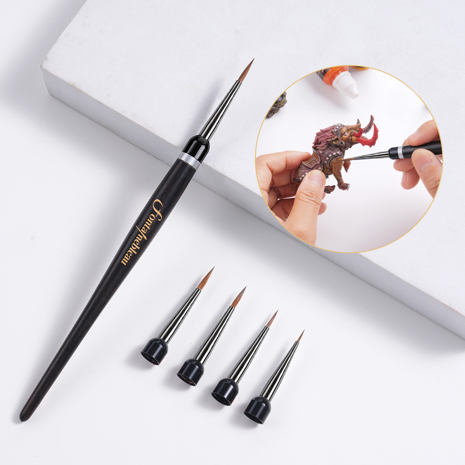 100% Pure Kolinsky Hair Collapsible Paint Brushes Miniature Replaceable Ebony Wood Handle Detail Paintbrush for Hobby Painting