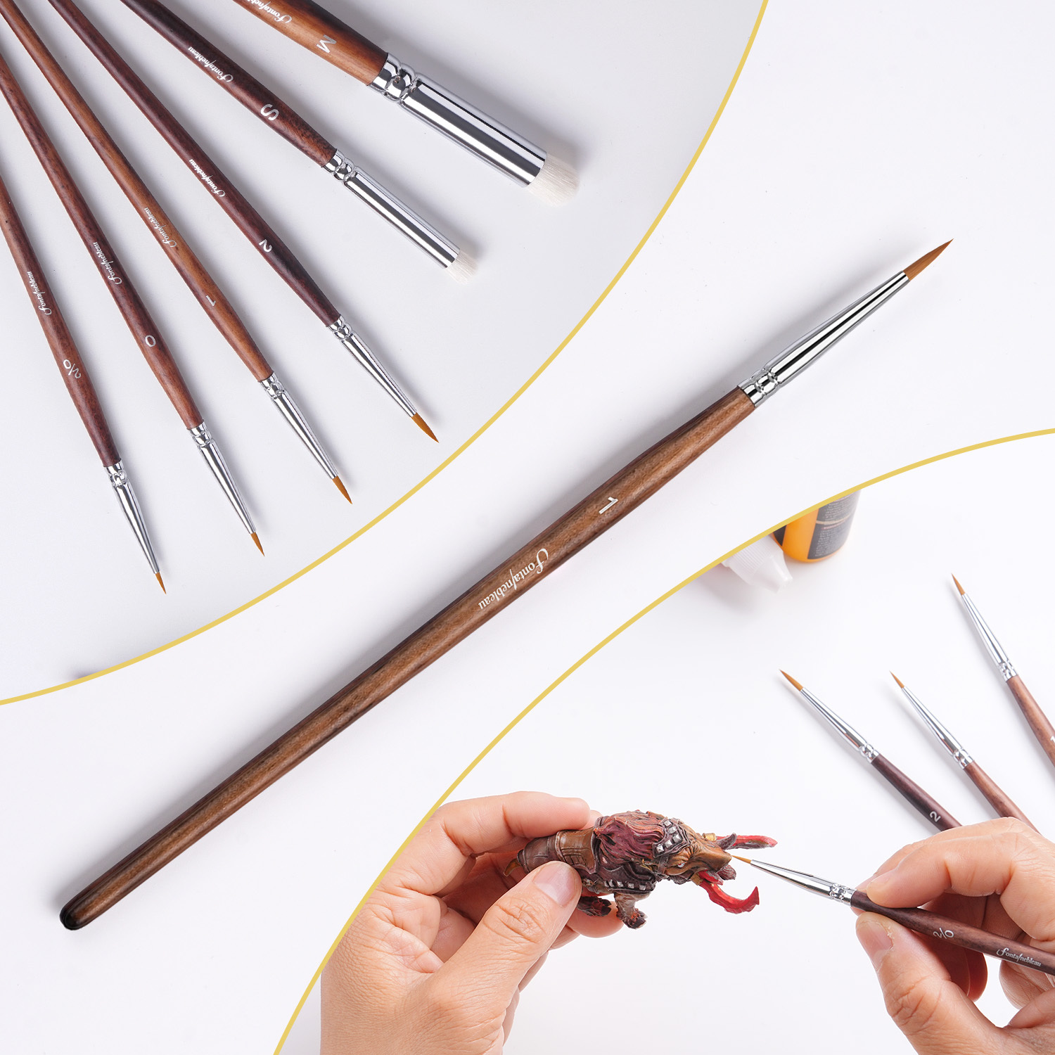 Fontainbleau Miniature Paint Brush Natural Sable Kolinsky Detail Paintbrushes with Walnut Handle for  Citadel Figure Painting