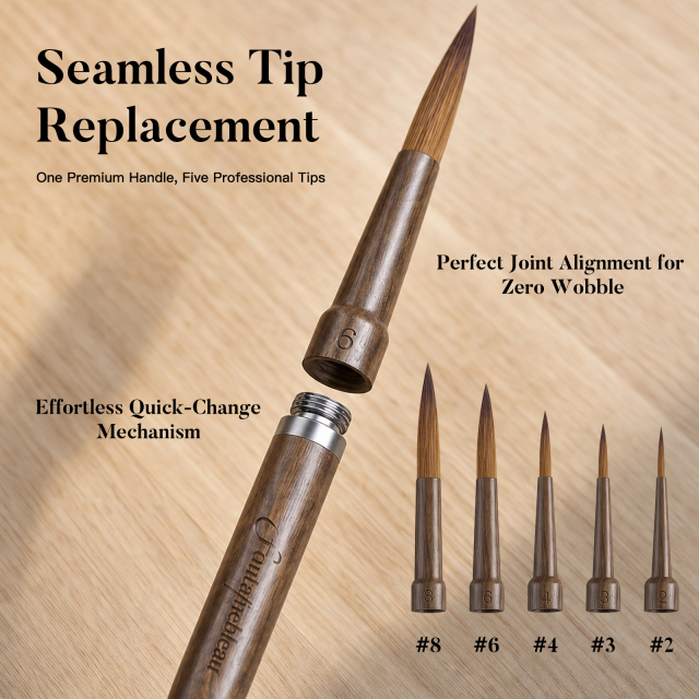 Premium Kolinsky Dental Brush System Replaceable Tips Walnut Wood Handle Dental Lab Porcelain Ceramic Staining Brush