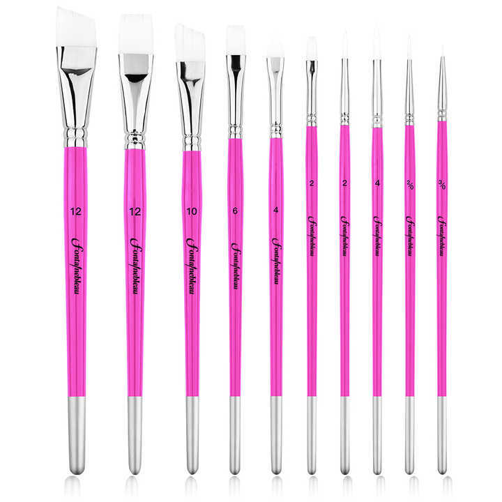 Fontainebleau10pcs Nylon Hair Face Body Painting Brush Rose Pink Wood Handle Detail Flat Face Paint Brushes Set