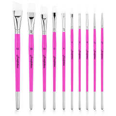 Fontainebleau10pcs Nylon Hair Face Body Painting Brush Rose Pink Wood Handle Detail Flat Face Paint Brushes Set