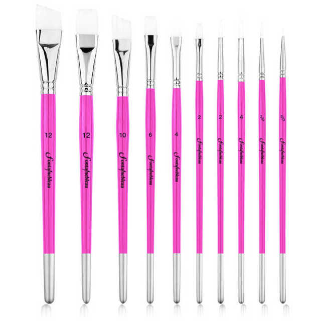 Fontainebleau10pcs Nylon Hair Face Body Painting Brush Rose Pink Wood Handle Detail Flat Face Paint Brushes Set