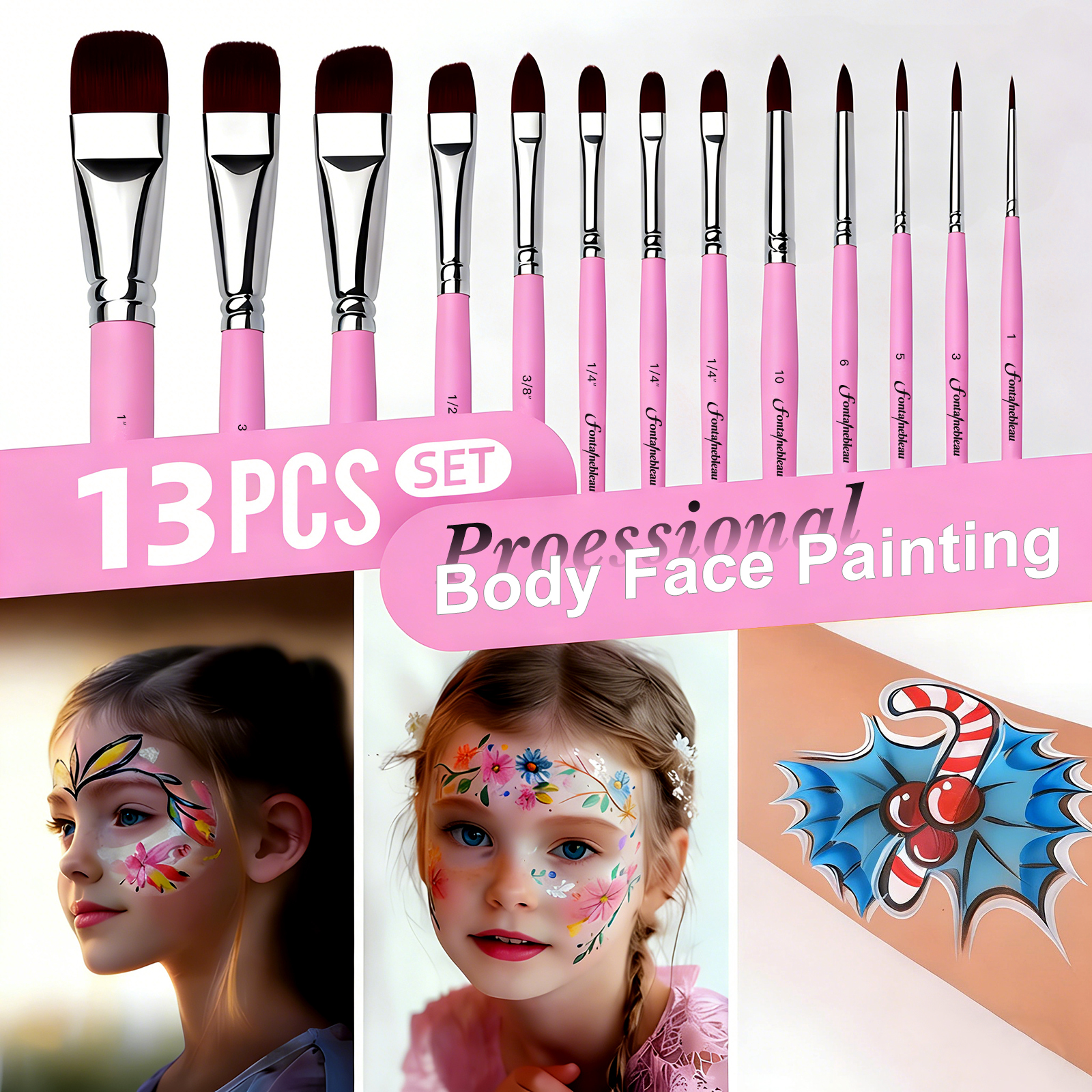 13pcs High Quality Nylon Hair Chrome-plated Ferrule Body Paint Brush Professional Face Painting Brushes for Art Painting