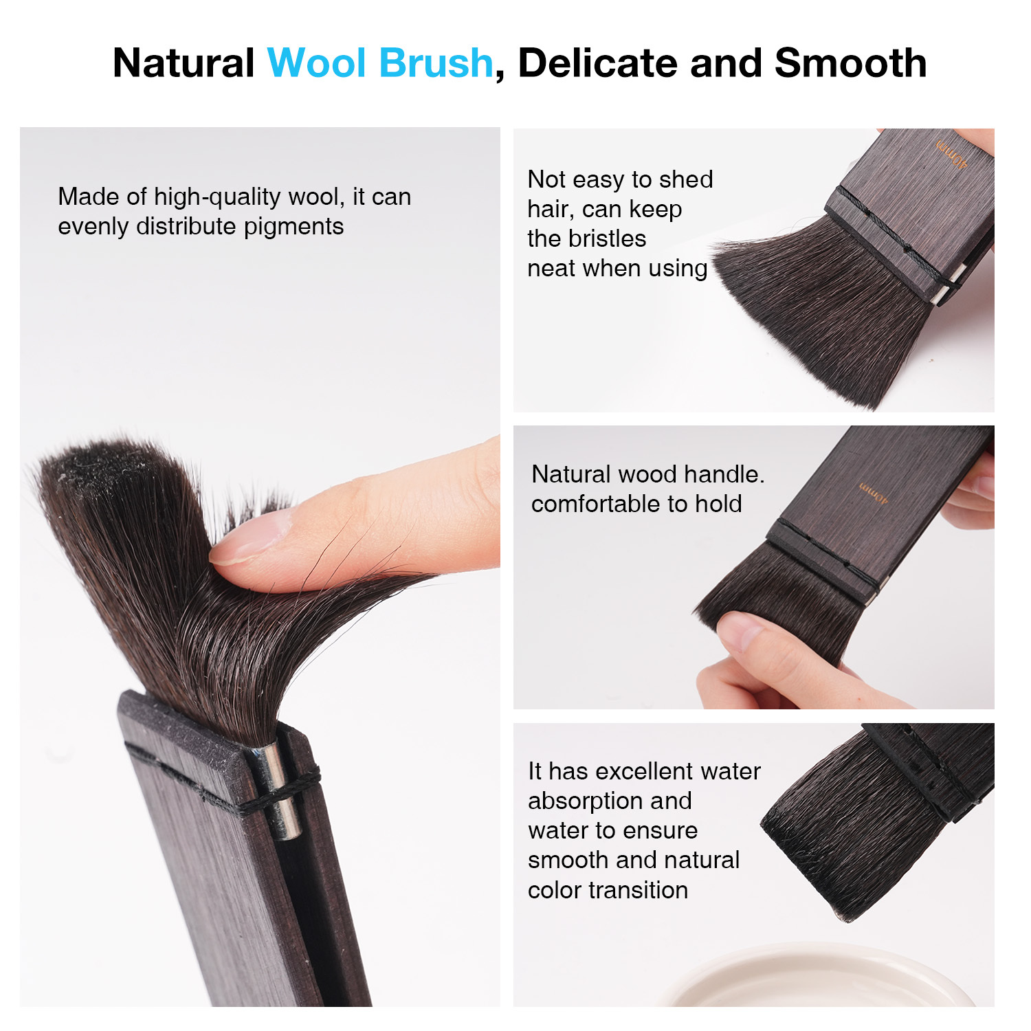 2026 Mixed Squirrel Hair Artist Paint Brush Flat Wide Natural Wooden Handle Water Absorbent Art Brushes for Watercolor Painting