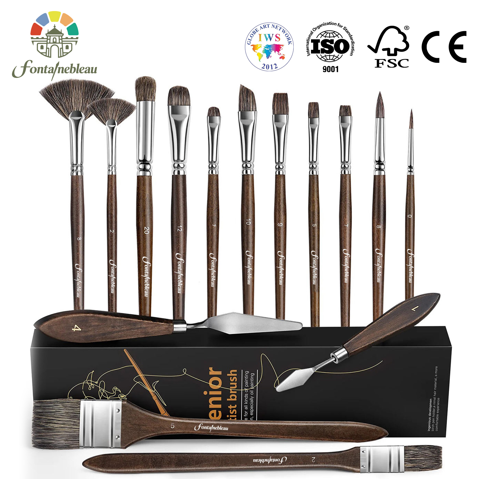 Fontainebleau Wholesale Artist Paint Brush Set Natural Badger Hair Oil Paint Brush Set for Professional Painters Art Supplies
