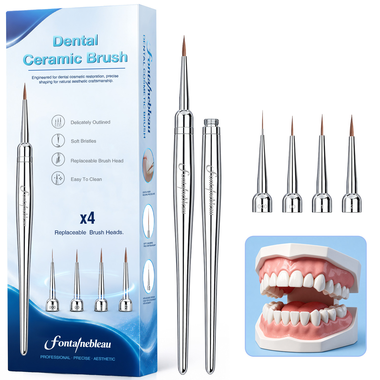 Professional Replaceable Tips Dental Porcelain Brush Kolinsky Sable Dental Ceramic Buildup Brush Dental Laboratory Brush 000/0/1