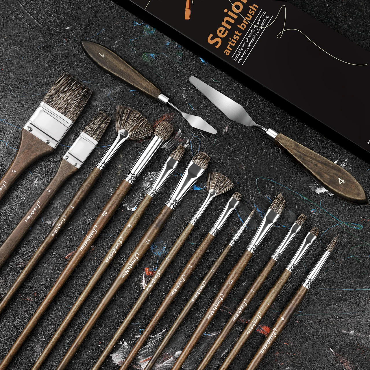 Fontainebleau Wholesale Artist Paint Brush Set Natural Badger Hair Oil Paint Brush Set for Professional Painters Art Supplies