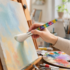 Custom Logo Colorful Acrylic Handle Mop Brush Soft Goat Hair Blending Paint Brush for Watercolor
