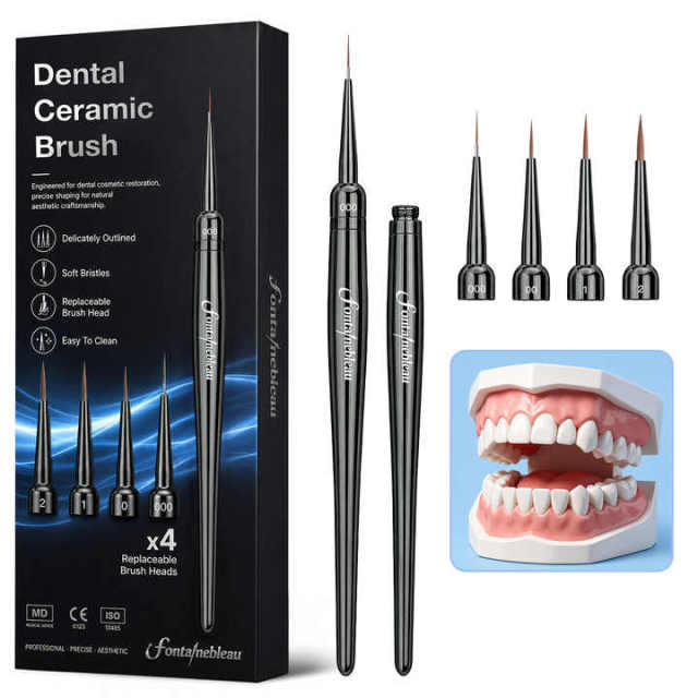 100% Kolinsky Sable Brush Dental Laboratory Metal Dental Denture Brush Dental Modeling Brush for Resin for Composite 000/00/1/2