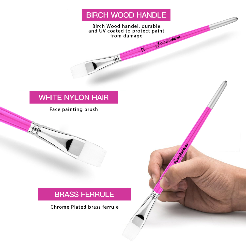 Fontainebleau10pcs Nylon Hair Face Body Painting Brush Rose Pink Wood Handle Detail Flat Face Paint Brushes Set