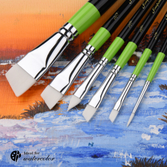 Professional 6pcs Green Black Wood Handle Paint Brush White Taklon Nylon Face Paint Brush for Art Painting