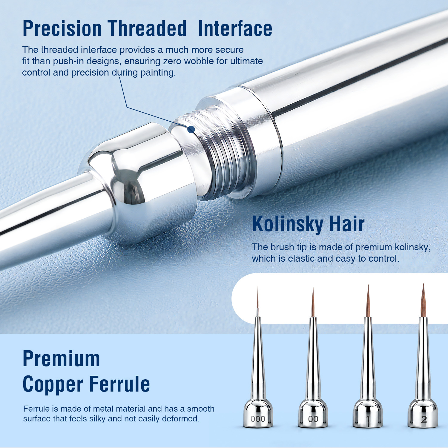 Professional Replaceable Tips Dental Porcelain Brush Kolinsky Sable Dental Ceramic Buildup Brush Dental Laboratory Brush 000/0/1