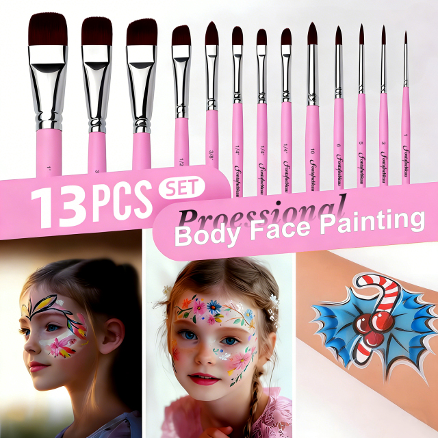 13PCS Fontainebleau Professional Custom Paint Brush Synthetic Face Paint Brush Large Flat Durable Paint Brush Set