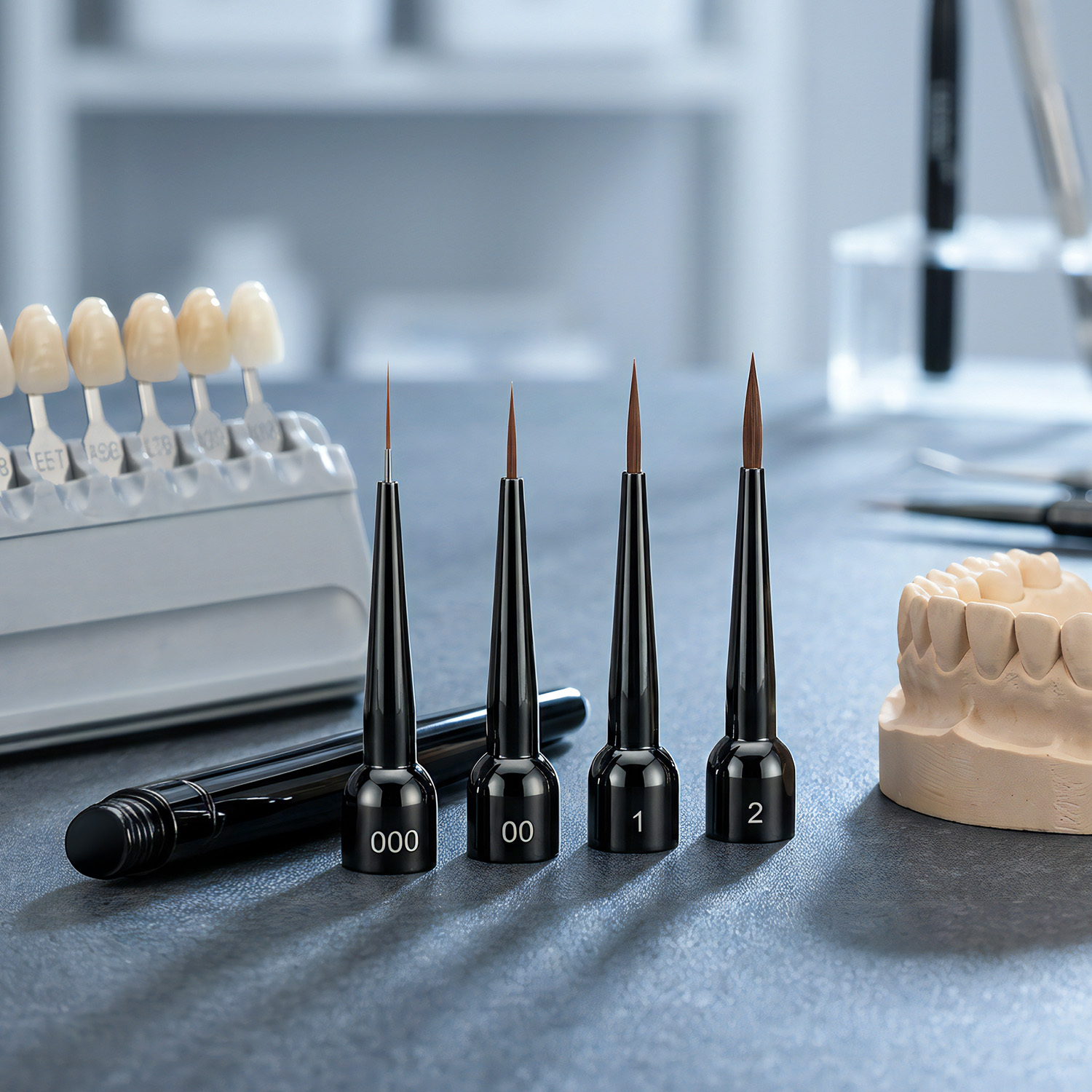 100% Kolinsky Sable Brush Dental Laboratory Metal Dental Denture Brush Dental Modeling Brush for Resin for Composite 000/00/1/2