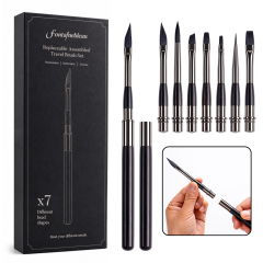 Premium Handle Replaceable Artist Paint Brush Set Interchangeable 7 Head Assembled Travel Detail Paintbrush Kit for Watercolor