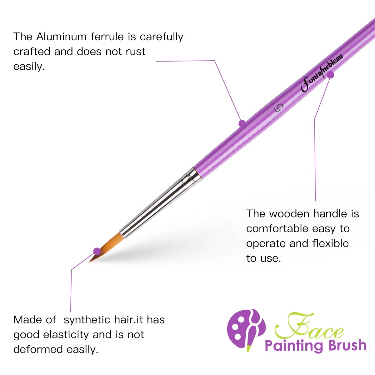 2026 New Premium Face Painting Brush Set Soft 1/2 Inch Flat Bristles with Purple Wood Handle for Artists