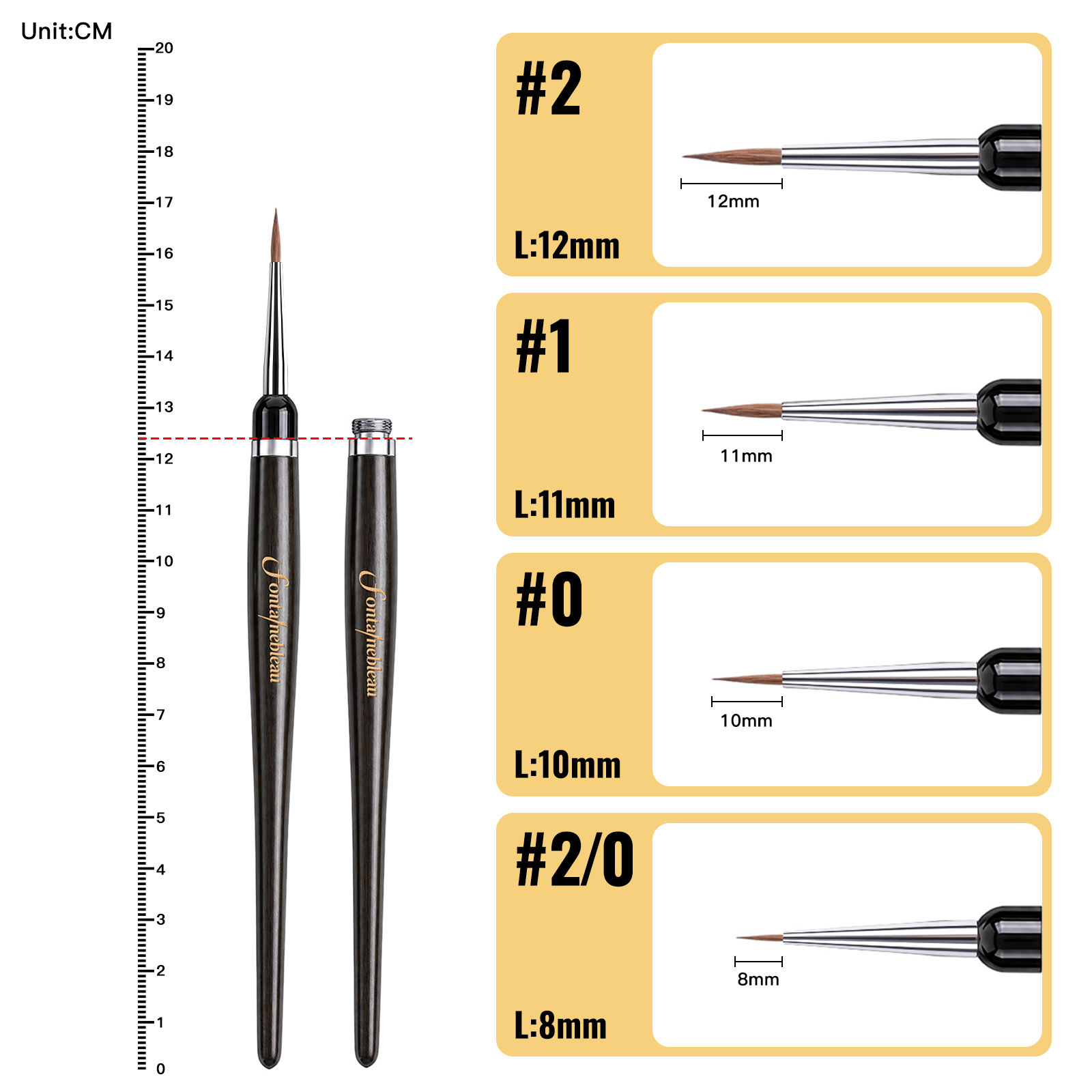 4-in-1 Replaceable Kolinsky Sable Miniature Brush with Ebony Handle