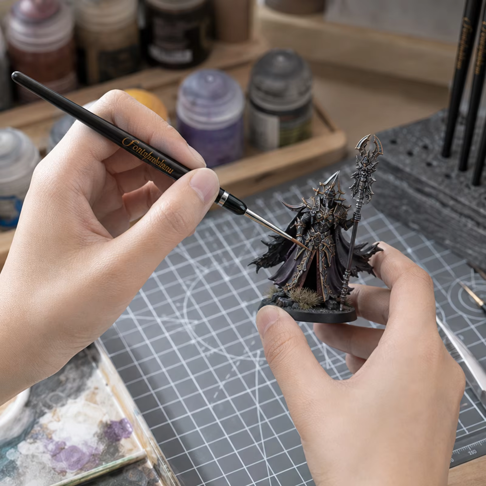 4-in-1 Replaceable Kolinsky Sable Miniature Brush with Ebony Handle