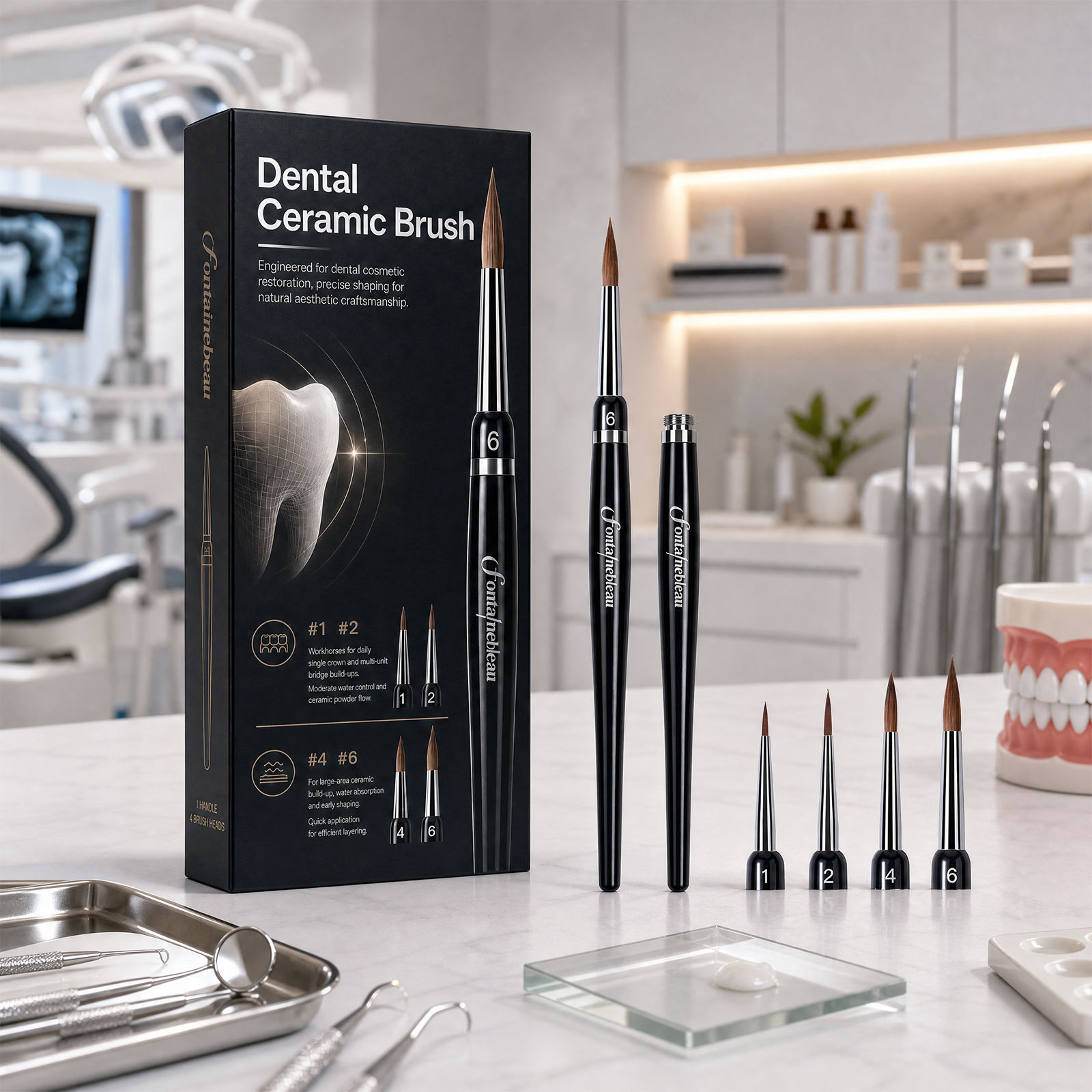 4-in-1 Replaceable Kolinsky Sable Dental Ceramic Brush