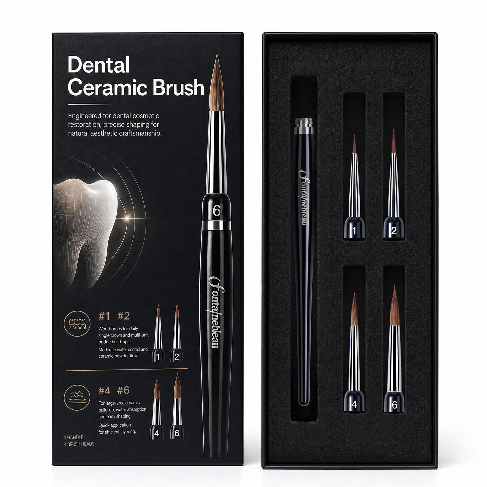 4-in-1 Replaceable Kolinsky Sable Dental Ceramic Brush