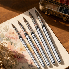 Squirrel Hair Watercolor Travel Paint Brush with Metal Handle